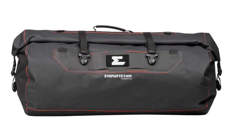 Black motorcycle duffle bag with red stiching